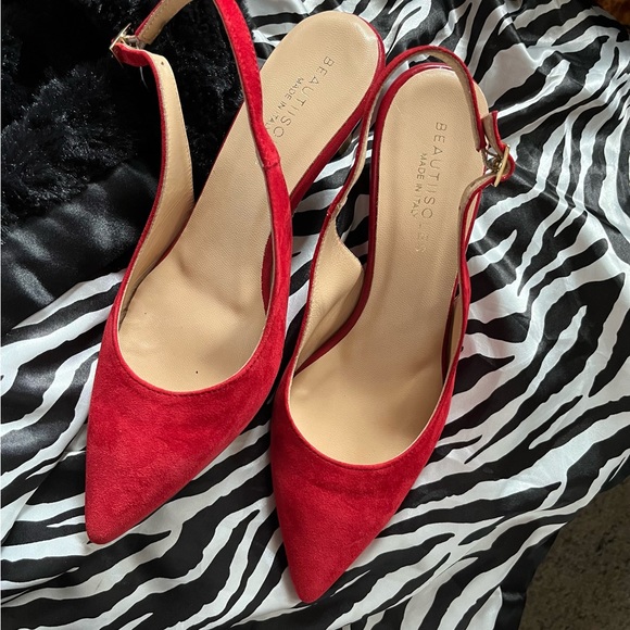 BEAUTIISOLES | Red Leather Suede Slingback Made in Italy | Size 10 - Picture 5 of 14